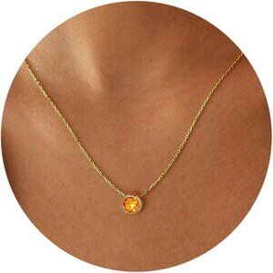 Elegant 14K Gold Plated Birthstone Necklace for Women with Citrine, Adjustable,